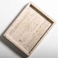STONEKOCC Plateau décoratif carré moderne en marbre beige naturel et travertin jaune italien 25x15x2.2CM pour présentations de mariage