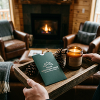 Maßgefertigter Dunkelgrüner Schlüsselkartenhalter mit Silberfolie Tannenbaum-Logo für Berghütten- und Resort-Gästezimmerkarten