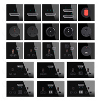 Interrupteurs à bouton-poussoir YUHE, panneau tactile PC noir, 10A, type LED, alimentation dissimulée 86, double interrupteur IP27 100-240V