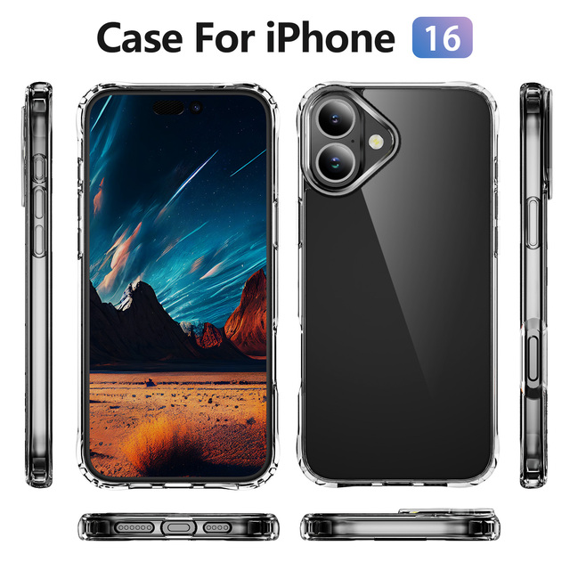 Shockproof Corner Reinforced Soft TPU Bumper Hard Acrylic Clear Hybrid Mobile Phone Case for iPhone 17 Air 16 Plus 15 14 Pro Max
