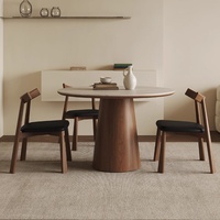 Table à manger ronde en ardoise et bois de style français moderne pour petits espaces, mobilier de salle à manger en bois massif