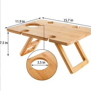 Nouveau produit - <span class=keywords><strong>Table</strong></span> à manger pliante en bambou portable <span class=keywords><strong>pour</strong></span> l'extérieur avec porte-verres à vin <span class=keywords><strong>pour</strong></span> les jardins, les parcs, le camping et les pique-niques - Product Image 2