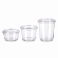 Conteneur alimentaire jetable transparent en PET avec couvercle plat, impression UV personnalisée du logo, pour yaourts, desserts, salades, etc.