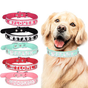 Bling DIY Charms letras personalizadas PU Rhinestone Collar de perro mascota con traje de perro gato deslumbrante gema ostentosa personalizable - Product Image 1