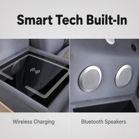 Lit rembourré multifonctionnel avec enceintes Bluetooth, charge sans fil, console de rangement intégrée, cadre en bois massif