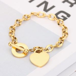 2024 High Quality <b>Trendy</b> New Design Custom Silver Color Gold Plated Stainless Steel Heart <b>Bracelet</b> for Unisex Gift - Product Image 5