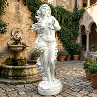 Statue personnalisée faite à la main en marbre blanc, déesse du vent / statue d'aura, sculpture figurative néoclassique sur mesure avec draperie ondulante, bouquet de roses
