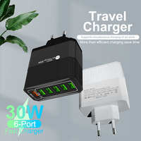 Chargeur rapide 6 ports 30W QC3.0 avec matériau Gan pour téléphone portable, écouteurs et tablette - Adaptateur de voyage universel