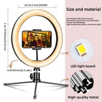Lampu Ring LED RGB 10 Inch Hongdak Factory, Lampu Ring Warna-warni untuk Live Streaming, Lampu Ring Tripod Desktop untuk Live Mobile