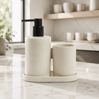 Nouvel ensemble d'accessoires de salle de bain trois pièces en résine écologique, élégant, torsadé et côtelé, avec distributeur de savon et porte-brosse à dents