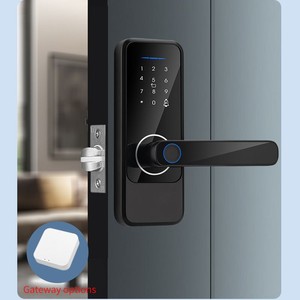 Serrure de porte intelligente Qleung S810 en alliage d'aluminium noir avec empreinte digitale, mot de passe, carte et application Tuya pour intérieur - Product Image 3