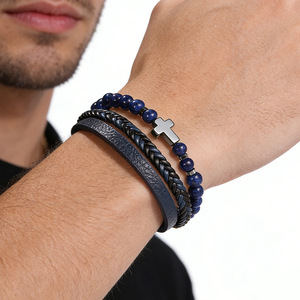 Cross <b>Leather</b> Beaded Natural Crystal <b>Bracelet</b> 7.5 8.5 9 Inches Unisex Everyday Wear - Product Image 2