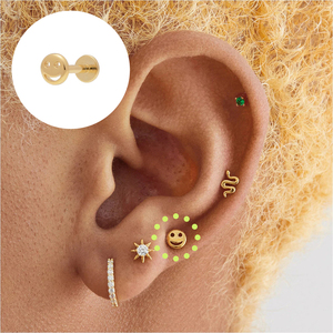 Pendientes de Plata de Ley S925 con Cara Sonriente Divertida, 18G, Parte Trasera Plana, Tipo Push-in, para Cartílago - Product Image 5