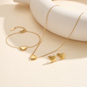 PVD 18K Gold Plated Heart-Shaped Jewelry <b>Set</b> of 304 Stainless Steel <b>Bracelet</b> Necklace Earrings for Women - Product Image 3