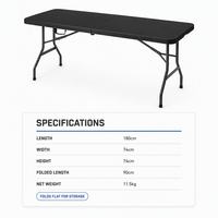 Table pliante OEM en gros de 180 cm, robuste, en PEHD moulé par soufflage, pliable en deux, portable, pour banquets, camping et fêtes