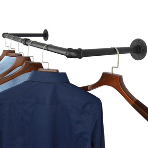 Tuyau en métal noir industriel moderne tringle à vêtements détachable étendoir mural avec crochet en tissu cintre <span class=keywords><strong>pour</strong></span> vêtements - Product Image 2