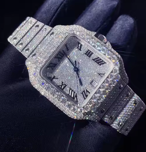 Montre mécanique de luxe pour homme, édition limitée, avec cadran rectangulaire en moissanite, testeur de diamants, lunette en acier inoxydable glacé, style rappeur - Product Image 2