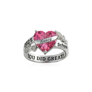 Anillos personalizados de clase para mujer, joyería de piedra natal de amor, anillos de graduación con nombre grabado personalizado para niñas - Product Image 2