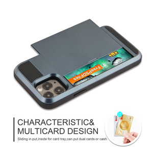 สไลด์กระเป๋าสตางค์บัตรเครดิตสล็อต PC TPU เคสโทรศัพท์สำหรับ <span class=keywords><strong>iPhone</strong></span> 12 11Pro <span class=keywords><strong>Max</strong></span> XR <span class=keywords><strong>XS</strong></span> <span class=keywords><strong>Max</strong></span> X 8 7 6S Plus ปกหลัง - Product Image 3
