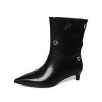 Bottes d'équitation mi-mollet pour femme à enfiler avec strass en forme de cœur