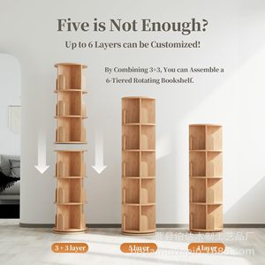 Rotating <b>Solid</b> <b>Wood</b> Bookshelf Freestanding Storage Rack Scandinavian Design For Home Living Room Student Use - Product Image 4