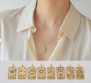 Nueva llegada 18K chapado en oro cuadrado colgante collares chapado en oro estrella signo horóscopo Arcana Acero inoxidable Tarot tarjeta collar - Product Image 4