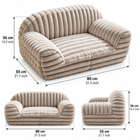 Fauteuil rond en mousse matelassée en fausse fourrure shaggy écru, une pièce, confortable et moelleux, avec housse zippée, compressé pour chambre à coucher