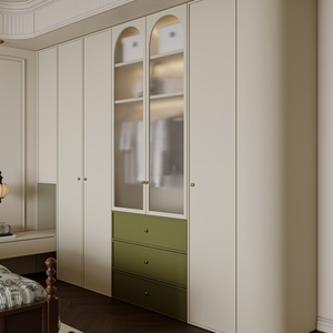 Armoire minimaliste en panneaux écologiques avec portes battantes pour chambre à coucher – Ensemble de rangement suspendu de luxe nordique simple - Product Image 2