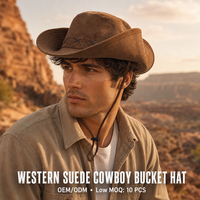 Chapeau Bob Vintage Marron en Daim à Large Bord Style Cowboy Western Tendance Printemps-Été pour la Randonnée (Vente en Gros)
