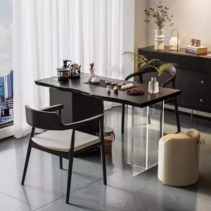 Ensemble table et chaises en bois massif, style minimaliste moderne, pour petit appartement, balcon, couleur noire - Product Image 1