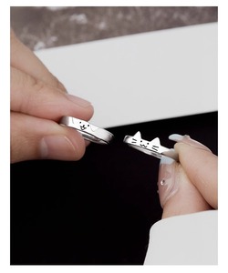 Personnalisable 925 Sterling Silver Mignon Chat Chien Couple Anneaux Style Personnalisé Chevauchement Paire Réglable Bijoux pour les Fêtes - Product Image 4