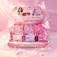 Gloss à lèvres 2-en-1 avec breloque de sac, design porte-clés mignon, hydratant, effet brillant verre, boîte de présentation de 12 pièces, vente en gros