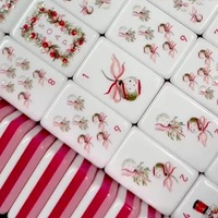 Set Mahjong Amerika Vintage Cat Air Natal Warna Pink 3 Akrilik 160 Ubin Ilustrasi Nutcracker Hadiah Liburan