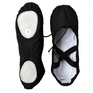 Chaussons de ballet souples pour femmes, dessus en toile et satin, semelle extérieure en cuir véritable, talon plat, doublure en coton, en promotion. - Product Image 1