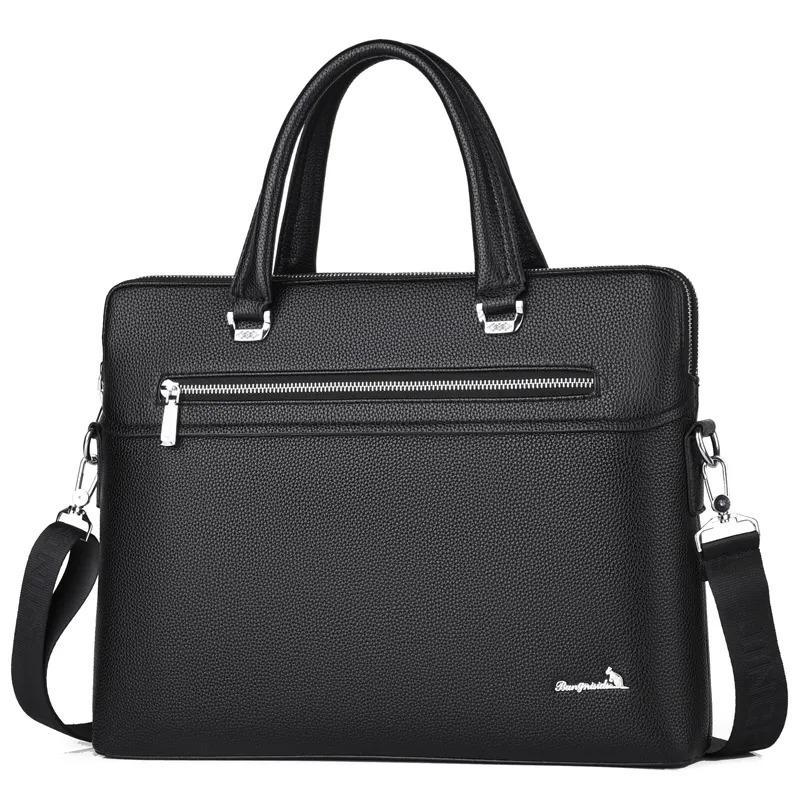 Large Capacity Custom OEM Stylish Black Men Lightweight PU leather Messenger shoulder soft Briefcase bag