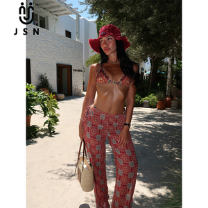 JSN Personaliza Nuevo Bikini Micro de 3 Piezas Naranja 2026 con Estampado, Traje de Baño para Mujer, Pantalones Sarong, Tanga Halter de Moda - Product Image 2