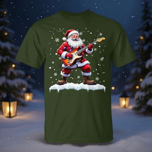 Camiseta con diseño de Papá Noel tocando la guitarra bajo y música navideña - Product Image 3