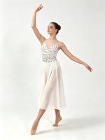 Justaucorps de danse lyrique pour femme adulte avec jupe en maille ornée de strass, robe midi en mousseline, costume de scène