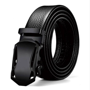 Ceintures pour hommes en cuir PU noir pleine fleur ajustables à boucle automatique vente en gros au prix d'usine - Product Image 1