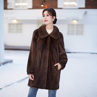 Eleganter mittellanger REAL MINK Pelzmantel für Frauen Lässige Winter oberbekleidung für Mütter