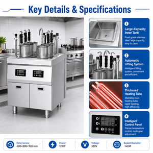 Cocedor de Fideos Automático Comercial de 6 Cabezas con Elevación Automática, Hervidor Eléctrico de Pasta con Sistema Inteligente de Control de Temperatura - Product Image 6