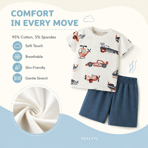 Conjunto de 2 Piezas de Camiseta y Pantalones Cortos con Estampado de Vehículos para Niños, Diseño Personalizado al por Mayor, 95% Algodón, Ropa de Verano - Product Image 4
