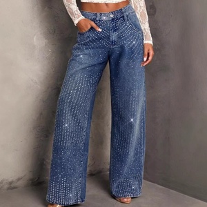 <span class=keywords><strong>Jeans</strong></span> in denim da donna e bambina a gamba larga, vestibilità ampia, vita media, stile <span class=keywords><strong>cargo</strong></span>, casual, primavera estate autunno, con strass termoadesivi, all'ingrosso - Product Image 3