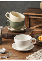 Ensemble cadeau personnalisé avec logo imprimé, écologique, blanc et noir, en porcelaine fine, tasses à café et soucoupes de 470 ml
