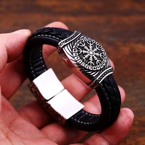 Wholesale <b>Mens</b> Waterproof Jewelry Viking <b>Bracelet</b> Fashion Jewelry <b>Bracelets</b> & Bangles Silver Viking Braid <b>Leather</b> Compass Steel - Product Image 4