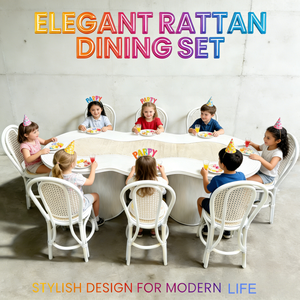 Mesa de Jardín de Mimbre con Diseño de Cacahuete Mágico, Color Blanco Pastel, 8 Asientos, para Fiestas Infantiles, Eventos, Alquiler para Salas de Juego - Product Image 2