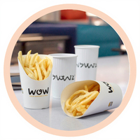 Gobelet à Frites Jetable Personnalisé de Haute Qualité, Fond Rond, Simple Paroi, Kraft Blanc, pour Snack Bar et Vente à Emporter