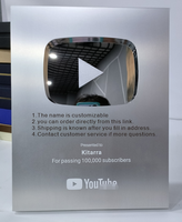 1 Botón de Play de YouTube Promocional, Placas de Aluminio de YouTube, Trofeos y Placas de YouTube al por Mayor