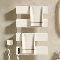 Sèche-serviettes électrique double couche à quatre barres en acier au carbone, finition luxe or, noir, blanc, gris, acier inoxydable, sans perçage