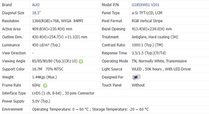 Módulo LCD AUO G185XW01 V2 de Grado Industrial de 18.5 Pulgadas, 366*768, 450 Nits, Interfaz LVDS, Pantalla TFT G185XW01 V201 - Product Image 3
